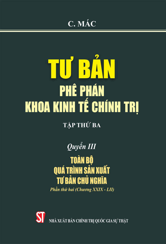 Tư bản – Phê phán khoa kinh tế chính trị – Tập thứ ba – Quyển III: Toàn bộ quá trình sản xuất Tư bản chủ nghĩa – Phần thứ hai (Chương XXIX-LII)